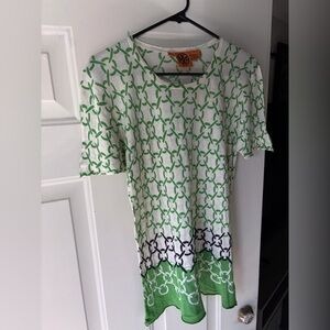 Tory Burch Green and Cream Patterned Top